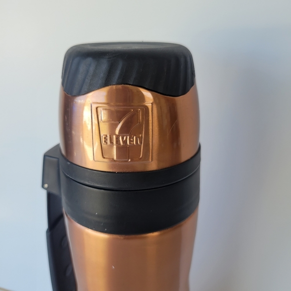 Used Thermos Metal Brass Color Black Handle 7 Eleven 1 Liter - Picture 2 of 7